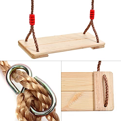 Columpio de Madera, Madera Asiento de Swing, con Cuerda de cáñamo Ajustable, Columpio de árbol para Adultos y Niños, Columpio Infantil al Aire Libre (2)