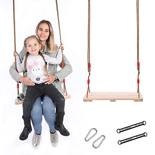 Columpio de Madera, Madera Asiento de Swing, con Cuerda de cáñamo Ajustable, Columpio de árbol para Adultos y Niños, Columpio Infantil al Aire Libre (2)