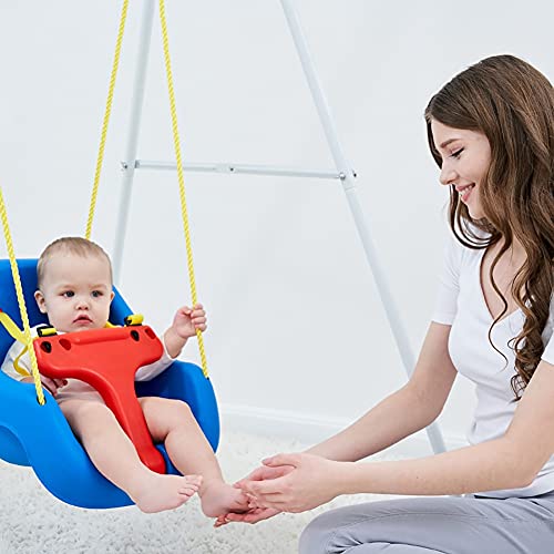 Columpio para bebés con barra rojo y cuerda amarilla, columpio para bebés al aire libre y interior, asiento de swing de niños con 2 correas colgantes, niños pequeños para niños para niños, asiento de