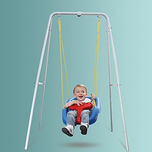 Columpio para bebés con barra rojo y cuerda amarilla, columpio para bebés al aire libre y interior, asiento de swing de niños con 2 correas colgantes, niños pequeños para niños para niños, asiento de