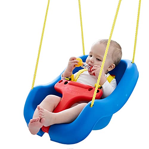 Columpio para bebés con barra rojo y cuerda amarilla, columpio para bebés al aire libre y interior, asiento de swing de niños con 2 correas colgantes, niños pequeños para niños para niños, asiento de