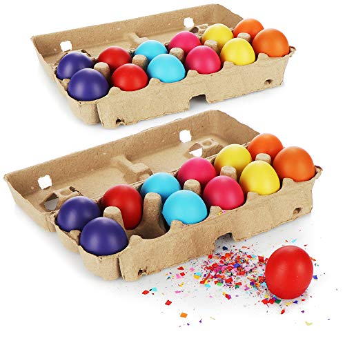 com-four® 24 Huevos de Pascua con Confeti - Huevos de Confeti de Colores para Pascua - Confeti en Huevos de gallina Reales y Pintados (púrpura. Rojo. Azul. Rosa. Amarillo. organge)