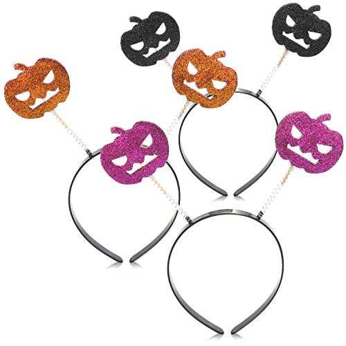 com-four® 3x Cinta de pelo de calabaza Motivo de calabaza para Halloween - Cinta de pelo de calabaza para niños y adultos - Diadema para el Carnaval, Mardi Gras, Halloween (naranja. púrpura. negro)