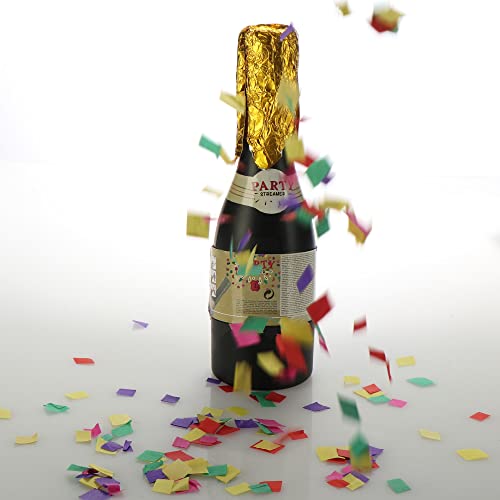 com-four® 4X Shooter Party Popper Champagne, cañón de Confeti para la víspera de Año Nuevo, Fiestas, cumpleaños, Bomba de Confeti como Botella de champán (4 Piezas - Botella de Champagne)