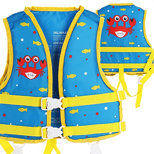 com-four® Ayuda a la flotabilidad - Chaleco para niños como Ayuda para la natación - Ayuda a la natación de Moda con decoración marítima - para niños de 3 a 6 años (Azul)