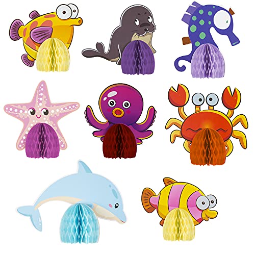 Comius Sharp 16 PCS Centro de Mesa de Panal de Criatura Marina Decoracion Marinera Animales Marinos Algas Marinas Estrellas de Mar Decoracion Mesa para Cumpleaños Baby Shower Suministros para Fiesta