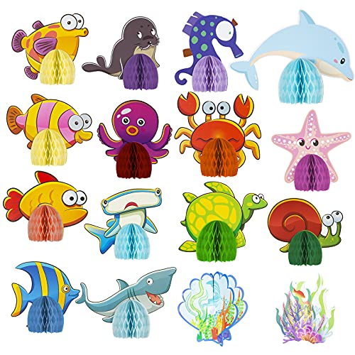 Comius Sharp 16 PCS Centro de Mesa de Panal de Criatura Marina Decoracion Marinera Animales Marinos Algas Marinas Estrellas de Mar Decoracion Mesa para Cumpleaños Baby Shower Suministros para Fiesta