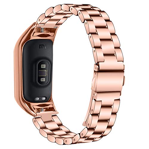 Compatibles con Mi Band 5 Correa, Miya System Ltd Reemplazo de Banda de Acero Inoxidable sólido Correa de Reloj Ajustable Pulsera para Xiaomi Mi Band 5 (Oro Rosa)