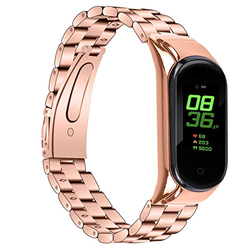 Compatibles con Mi Band 5 Correa, Miya System Ltd Reemplazo de Banda de Acero Inoxidable sólido Correa de Reloj Ajustable Pulsera para Xiaomi Mi Band 5 (Oro Rosa)