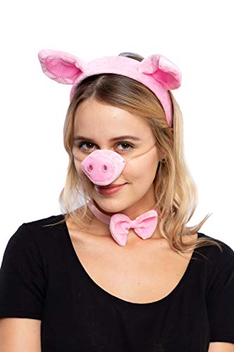 Conjunto de accesorios de disfraz de animal rosa con nariz de cerdo, orejas, pajarita y cola para fiesta de Halloween, vestido temático de granja, juego de rol en el aula.