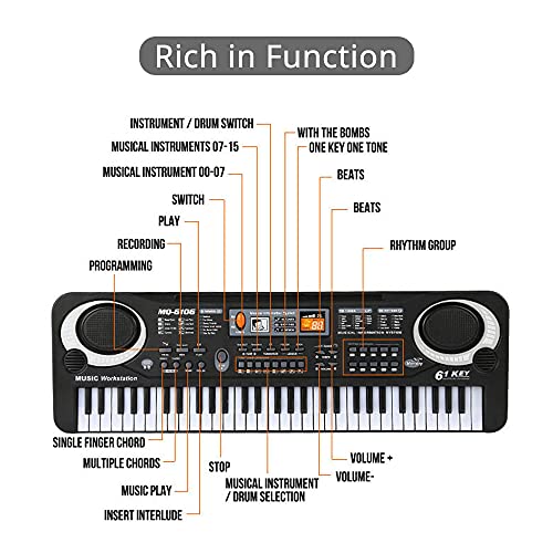 conpoir 61 Teclas Órgano electrónico USB Teclado Digital Piano Instrumento Musical Juguete para niños con micrófono