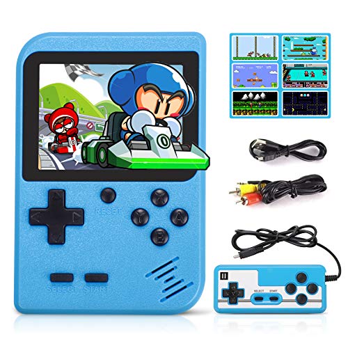 Consola de Juegos Portátil, Consola Retro 400 Juegos Clásicos, Juegos Electrónicos Portátiles, Soporte TV Juegos Portátiles y Dos Jugadores, Regalo de Cumpleaños para los Niños Azul