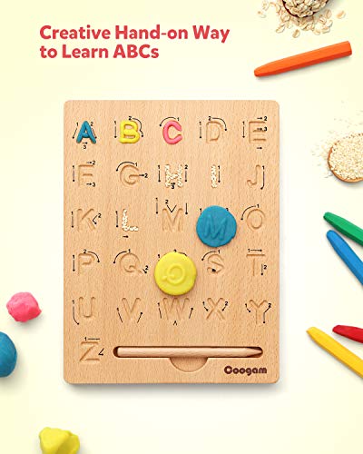 Coogam - Tablero de madera para trazar letras, doble cara, alfabeto, 123 números, cognición, Montessori, aprendizaje temprano, STEM, juguete preescolar, regalo para niños de 3 4 5 años