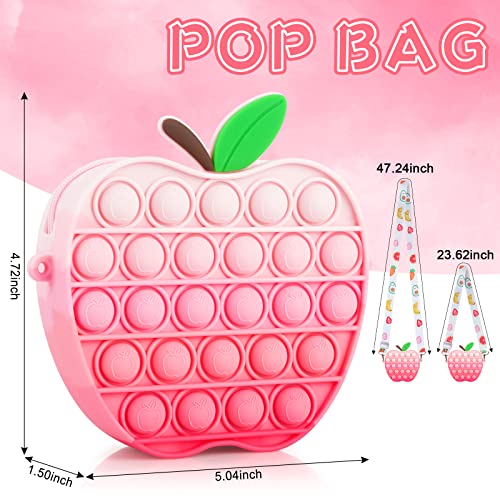 Coolden Pop-It Push It Bubble Fidget Toy Bolso bandolera Popit bolsa para juguetes Sensoriales Fidget Toys Silicona Bolso Pop Bubble Bolso Juguete para niños y mujeres Mini Manzana