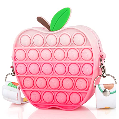 Coolden Pop-It Push It Bubble Fidget Toy Bolso bandolera Popit bolsa para juguetes Sensoriales Fidget Toys Silicona Bolso Pop Bubble Bolso Juguete para niños y mujeres Mini Manzana