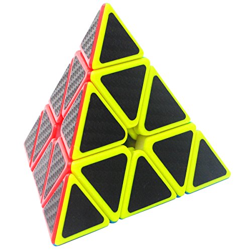 Coolzon Triángulo Pyraminx Puzzle Cube Pyramid Cubo Magico con Pegatina de Fibra de Carbono Velocidad