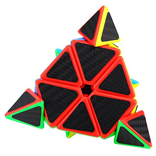 Coolzon Triángulo Pyraminx Puzzle Cube Pyramid Cubo Magico con Pegatina de Fibra de Carbono Velocidad