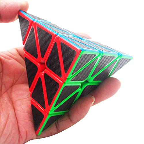 Coolzon Triángulo Pyraminx Puzzle Cube Pyramid Cubo Magico con Pegatina de Fibra de Carbono Velocidad