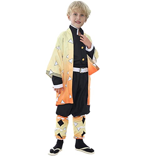 Cosplay Demon Slayer Kimono Kamado Tanjirou Agatsuma Zenitsu Tomioka Giyuu Kochou Shinobu Sleepwear Robe Cape Carnival Costume, naranja, 150 cm