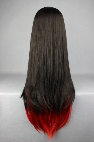 COSPLAZA peluca de Lolita color mixto Rojo y Negro, larga, pelo liso, para Cosplay