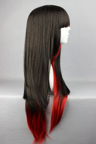 COSPLAZA peluca de Lolita color mixto Rojo y Negro, larga, pelo liso, para Cosplay