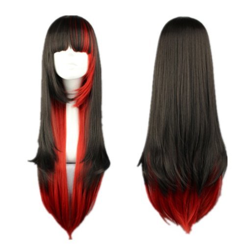 COSPLAZA peluca de Lolita color mixto Rojo y Negro, larga, pelo liso, para Cosplay