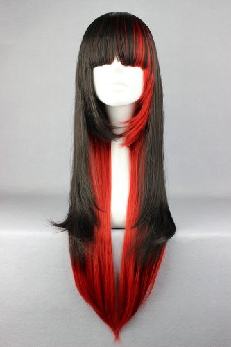 COSPLAZA peluca de Lolita color mixto Rojo y Negro, larga, pelo liso, para Cosplay