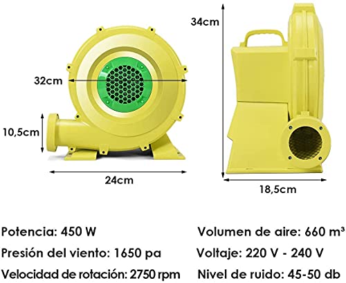 COSTWAY 450W Soplador para Castillo Hinchable Ventilador de Aire Eléctrico para Juguetes Inflables