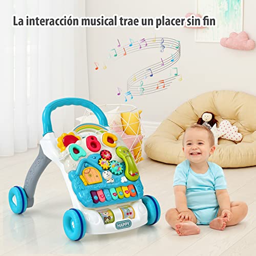 COSTWAY Andador Caminador, Caminador con Música y Luces, Centro Actividad Educativo con Panel de Juego Removible y Ruedas con Velocidad Regulable, Juguete de Empuje para Niños y Niñas