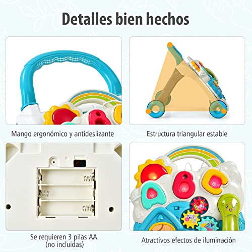 COSTWAY Andador Caminador, Caminador con Música y Luces, Centro Actividad Educativo con Panel de Juego Removible y Ruedas con Velocidad Regulable, Juguete de Empuje para Niños y Niñas