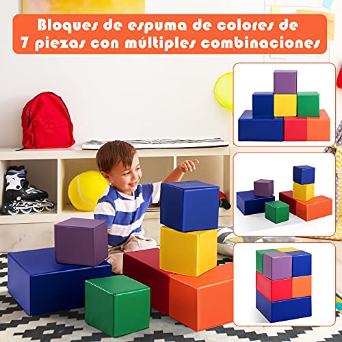 COSTWAY Bloques Grandes en Espuma Blanda, 7 Piezas Blandas para Niños y Bebés, Juguete Educativo Juguete para Niños para Mejorar la Motricidad y Desarrollar la Imaginación, Set de 7 Piezas