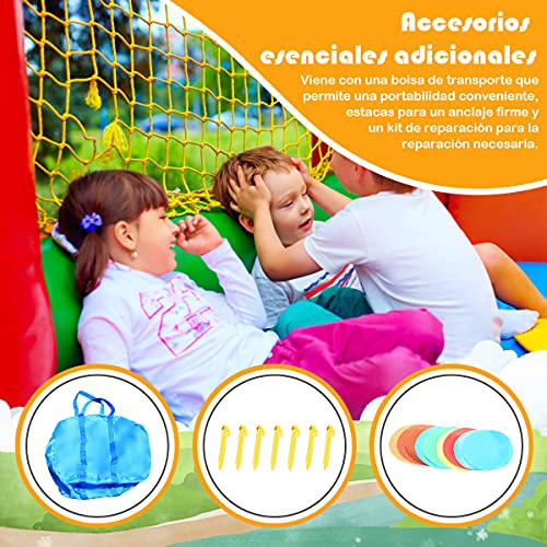 COSTWAY Casa Inflable, Castillo Inflable con Tobogán, Pared para Escalar, Red Protectora, Bolsa de Transporte, Aro de Baloncesto, Materiales Seguros, Divertirse Saltando