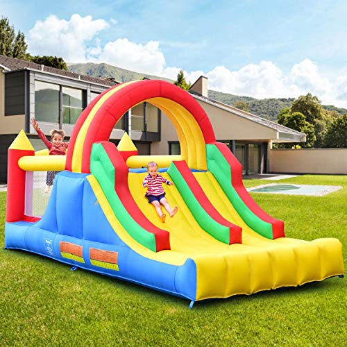 COSTWAY Castillo Hinchable con 2 Tobogán ara Niños Parque Infantil 5x2x2m Centro de Actividades para Patio Jardín Interior y Exterior Sin Soplador