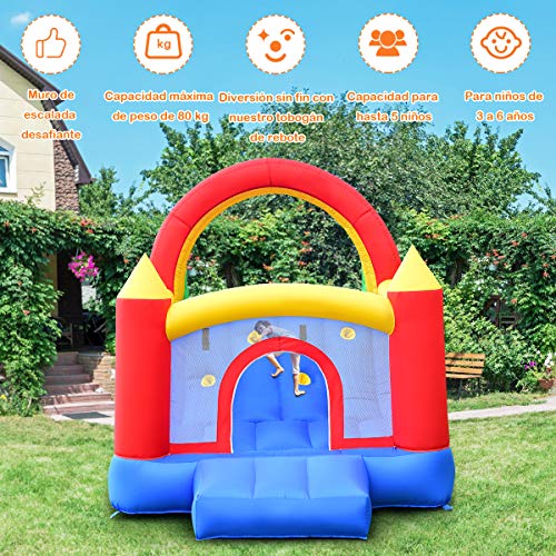 COSTWAY Castillo Hinchable con 2 Tobogán ara Niños Parque Infantil 5x2x2m Centro de Actividades para Patio Jardín Interior y Exterior Sin Soplador