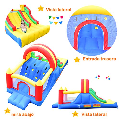 COSTWAY Castillo Hinchable con 2 Tobogán ara Niños Parque Infantil 5x2x2m Centro de Actividades para Patio Jardín Interior y Exterior Sin Soplador