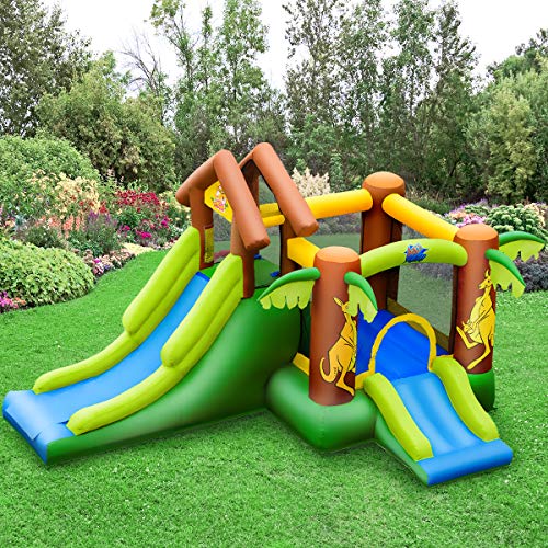 COSTWAY Castillo Hinchable con Tobogán para Infantil Parque Centro de Juego de 390x340x230cm para Jardín Exterior Hogar Sin Soplador