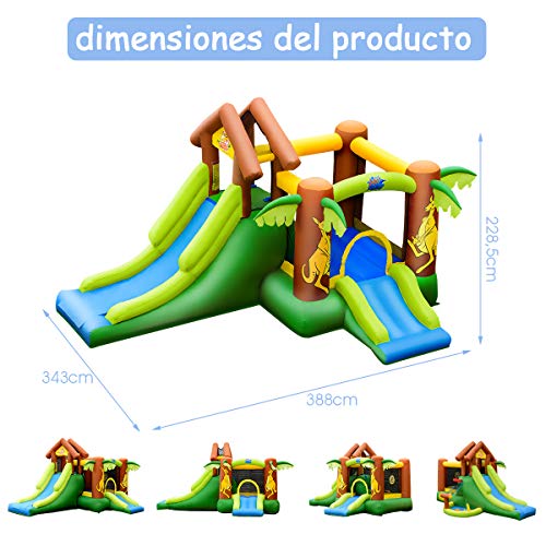 COSTWAY Castillo Hinchable con Tobogán para Infantil Parque Centro de Juego de 390x340x230cm para Jardín Exterior Hogar Sin Soplador