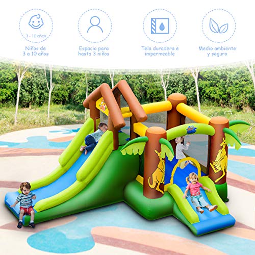 COSTWAY Castillo Hinchable con Tobogán para Infantil Parque Centro de Juego de 390x340x230cm para Jardín Exterior Hogar Sin Soplador