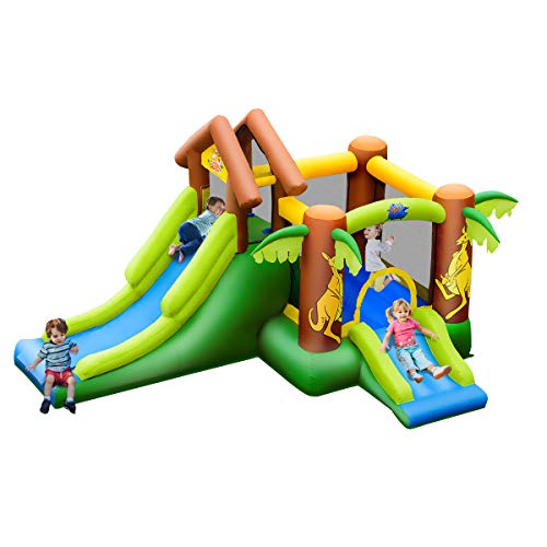 COSTWAY Castillo Hinchable con Tobogán para Infantil Parque Centro de Juego de 390x340x230cm para Jardín Exterior Hogar Sin Soplador