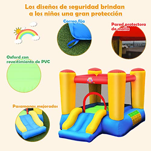 COSTWAY Castillo Hinchable con Tobogán para Niños con Soplador Centro de Juego con Bolsa de Transporte para Parque Patio Jardín Exterior