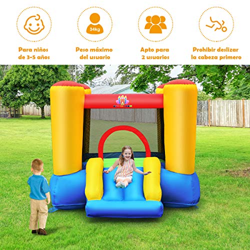 COSTWAY Castillo Hinchable con Tobogán para Niños con Soplador Centro de Juego con Bolsa de Transporte para Parque Patio Jardín Exterior