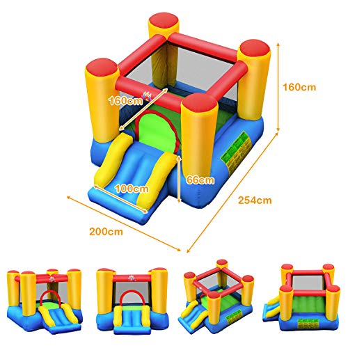 COSTWAY Castillo Hinchable con Tobogán para Niños con Soplador Centro de Juego con Bolsa de Transporte para Parque Patio Jardín Exterior