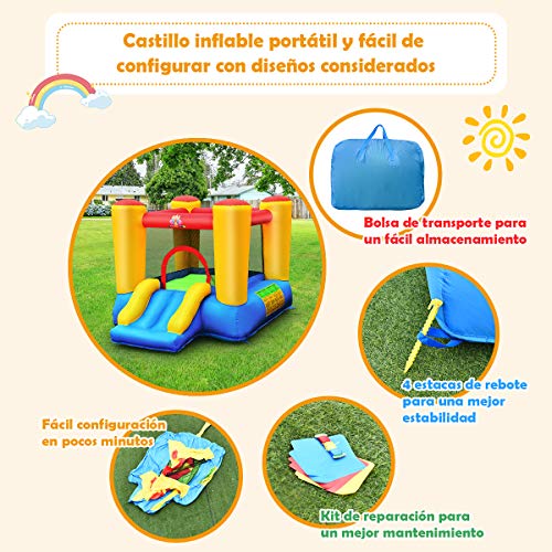 COSTWAY Castillo Hinchable con Tobogán para Niños con Soplador Centro de Juego con Bolsa de Transporte para Parque Patio Jardín Exterior