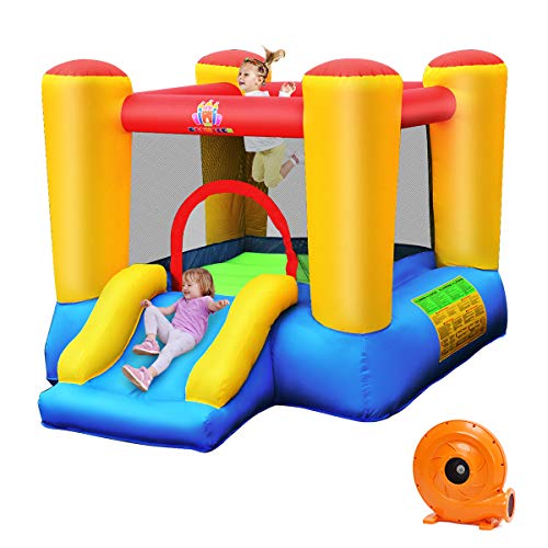 COSTWAY Castillo Hinchable con Tobogán para Niños con Soplador Centro de Juego con Bolsa de Transporte para Parque Patio Jardín Exterior