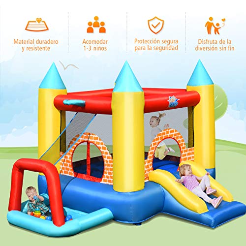 COSTWAY Castillo Hinchable con Tobogán y 30 Bolas para Infantil Centro de Juego de 300x280x210 cm Sin Soplador