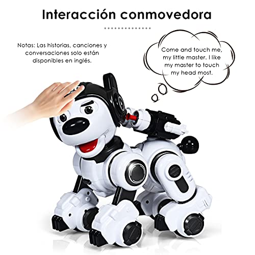 COSTWAY Robot de Perro para Niños Robot Inteligente con Control Remoto, Función de Música, Baile,Parpadeo,Disparo Juguete Interactivo (Negro)