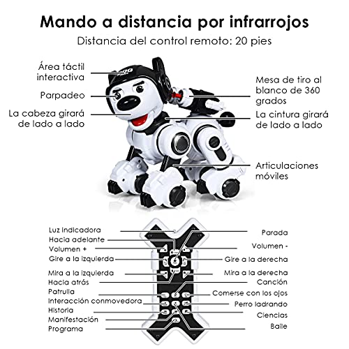 COSTWAY Robot de Perro para Niños Robot Inteligente con Control Remoto, Función de Música, Baile,Parpadeo,Disparo Juguete Interactivo (Negro)