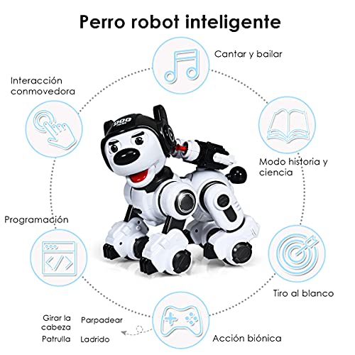 COSTWAY Robot de Perro para Niños Robot Inteligente con Control Remoto, Función de Música, Baile,Parpadeo,Disparo Juguete Interactivo (Negro)