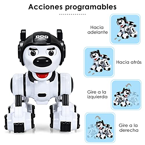 COSTWAY Robot de Perro para Niños Robot Inteligente con Control Remoto, Función de Música, Baile,Parpadeo,Disparo Juguete Interactivo (Negro)