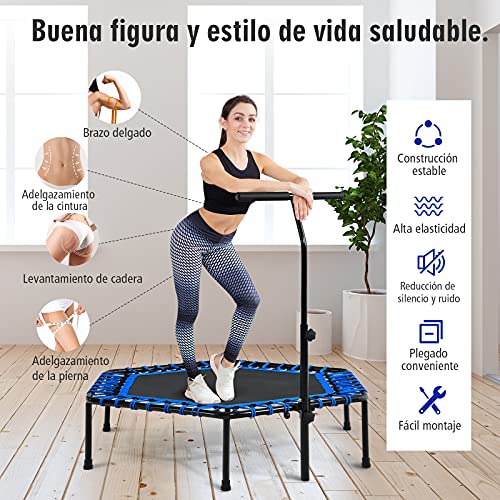 COSTWAY Tampolín Fitness Entrenamiento para Gimnasio, Cama Elástica Entrenamiento Cardio con Empuñadura Regulable, Cama Elástica Silenciosa Carga 150 kg (Azul)